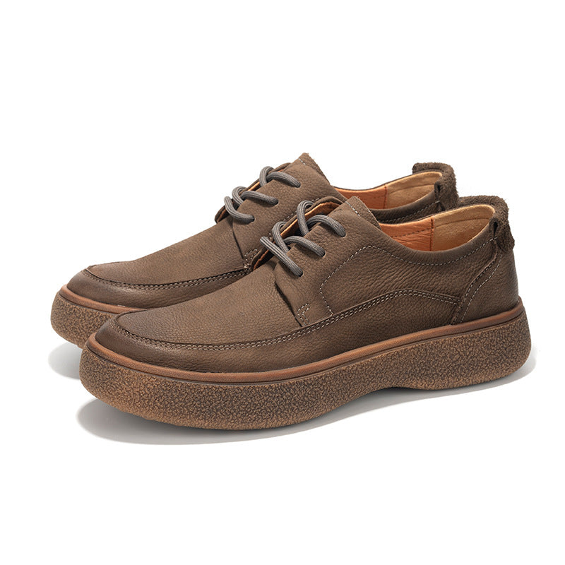 Men's Layer Cowhide Soft Bottom Surface Breathable Genuine Retro Lace Men's Casual Leather Shoes