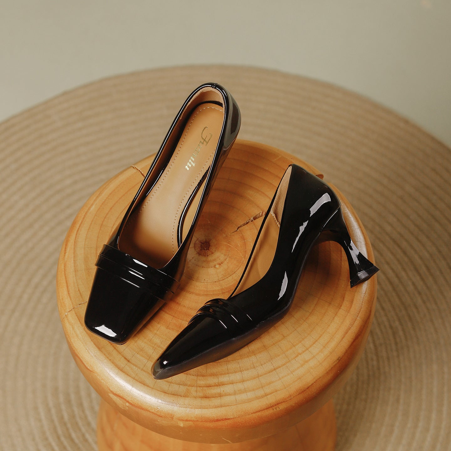 Women's Square Toe Patent Pumps Dress Comfortable Commute Low-cut Heels