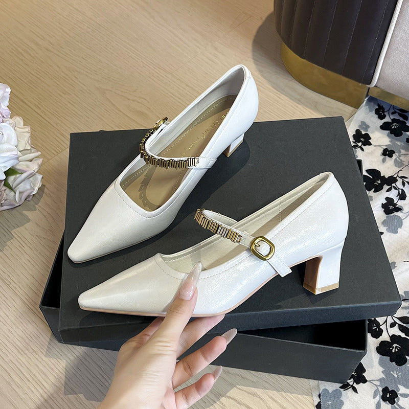 Women's French Retro Chain Strap Square Head Women's Fashion Shoes