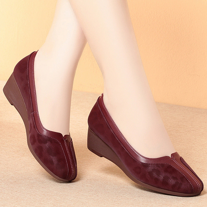 Women's Genuine Pumps Leopard Print Low-cut Soft Mom Women's Fashion Shoes