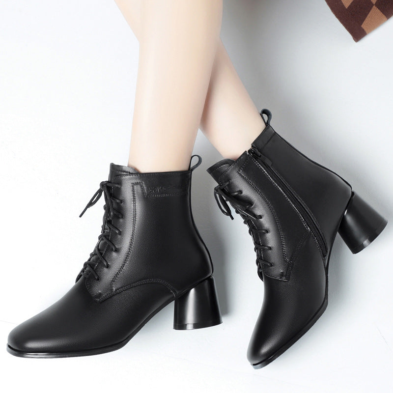 Women's White Martin Mid Ankle Soft Thin Women's Leather Boots