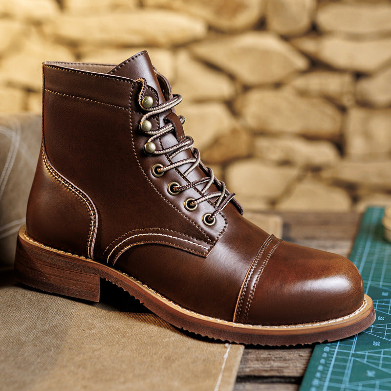 Worker Male American Retro Short Paratrooper Crazy Horse Men's Martin Boots