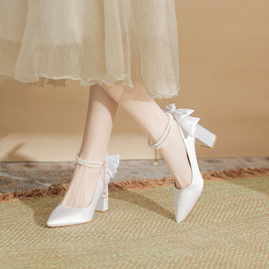 Women's Pumps Daily Wearable White Bridesmaid Bridal Wedding Chunky Heels
