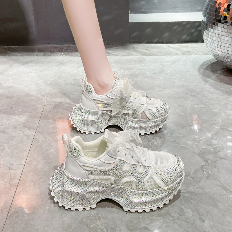 Women's Platform Dad Fashionable Summer Breathable Rhinestone Full Diamond Fried Women's Sports Shoes
