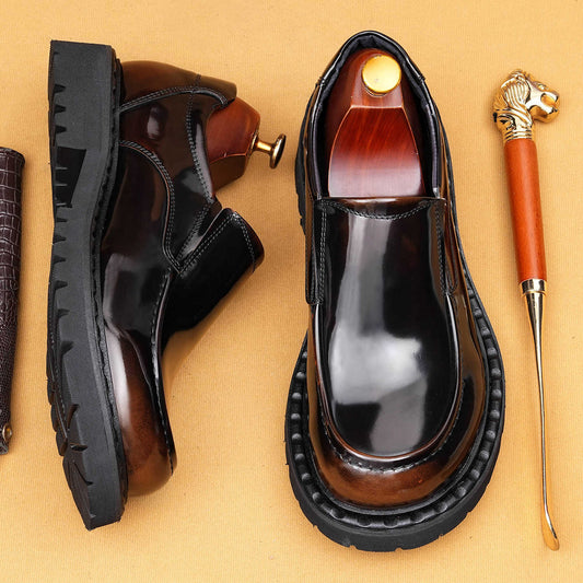 Men's Genuine England Style Glossy Slip-on Formal Wear Big Leather Shoes