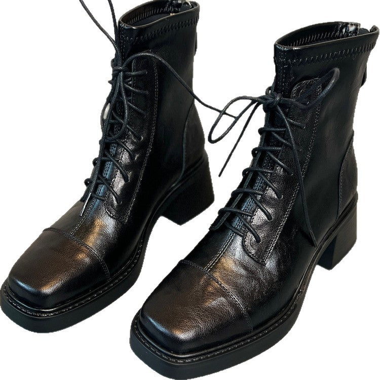 Version Martin Square Toe Chunky Short Waterproof Women's Leather Boots