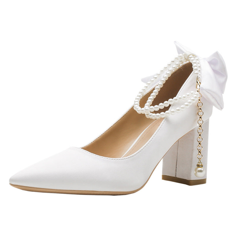 Women's Pumps Daily Wearable White Bridesmaid Bridal Wedding Chunky Heels