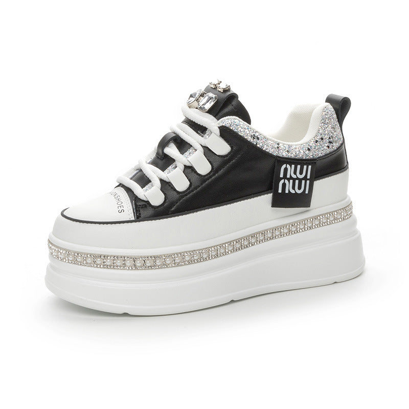 Women's Height Increasing Insole Muffin Platform Rhinestone Fashion Trendy Easy Women's Shoes