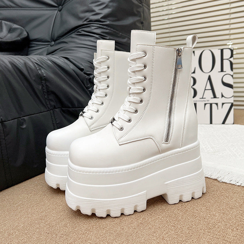 Elevator Height Increasing Slim Legs Platform Small British Style Women's Leather Boots