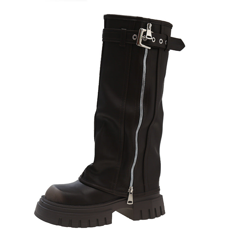 Women's Western Cowboy Thick Bottom Small Leg Pants Pile Style Tall Boots