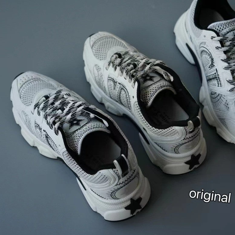 Women's Haute Couture Small Dad White Platform Genuine Splicing Mesh Surface Casual Shoes