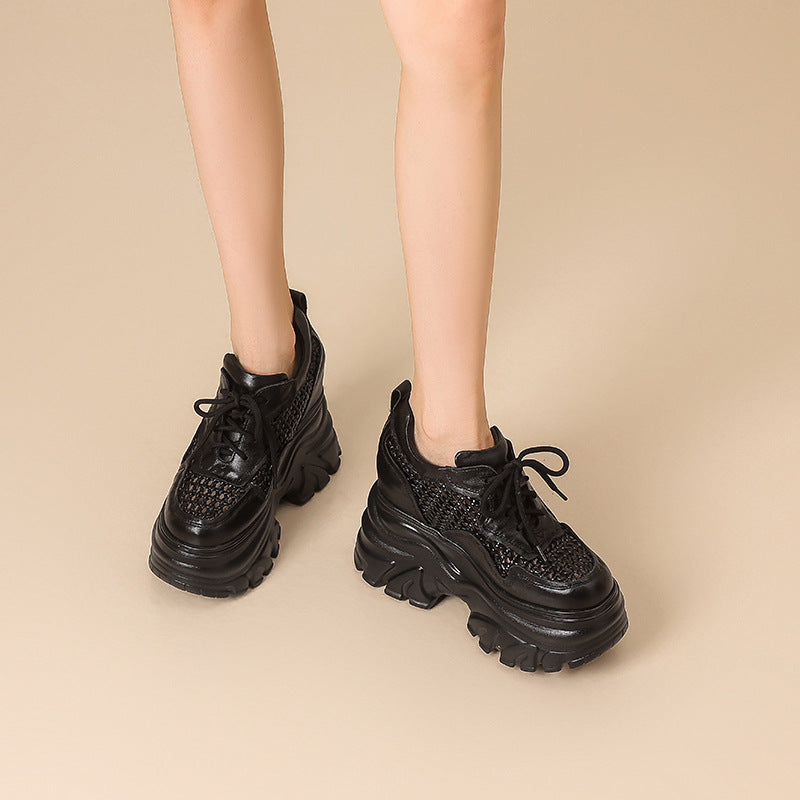 Women's Increasing Insole Woven Hollowed Platform Mesh Pumps Heels