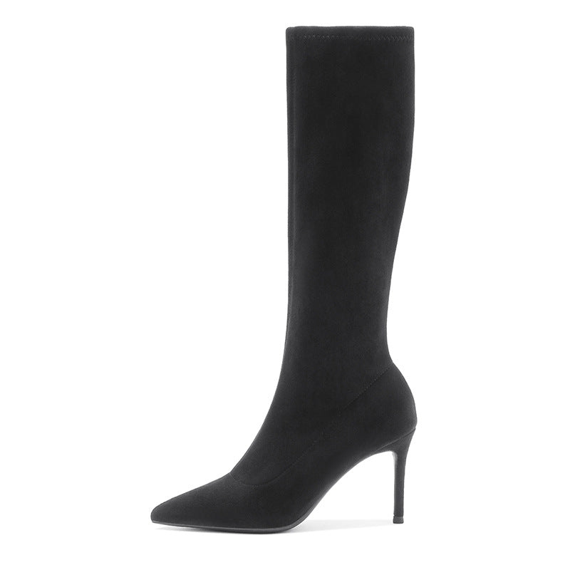 Women's Below The Knee High Pointed Stiletto Women's Leather Boots
