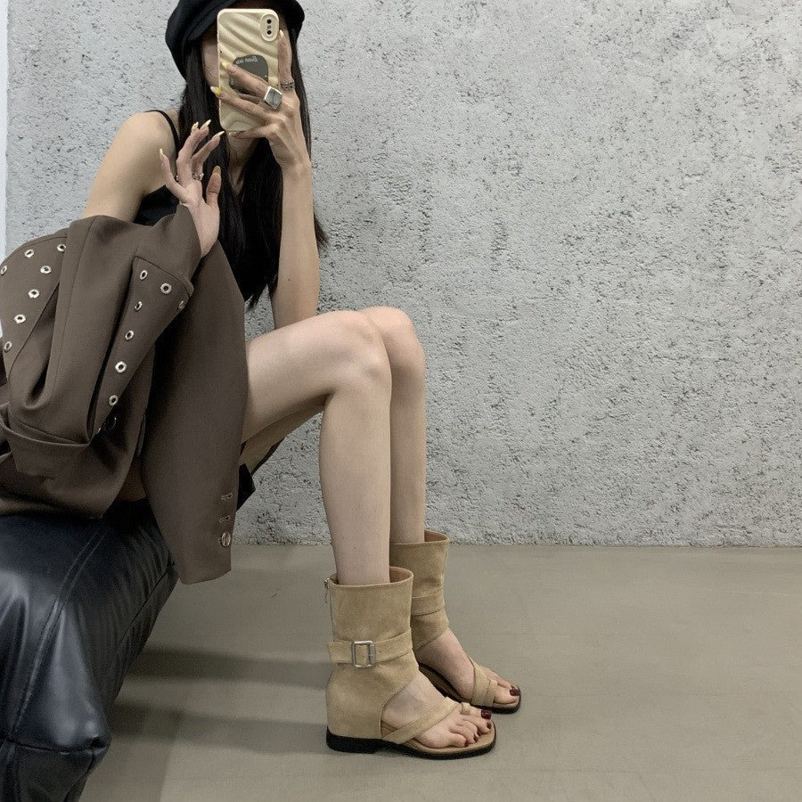 Casual Women's Genuine Fashion Wedge Roman Women's Leather Boots