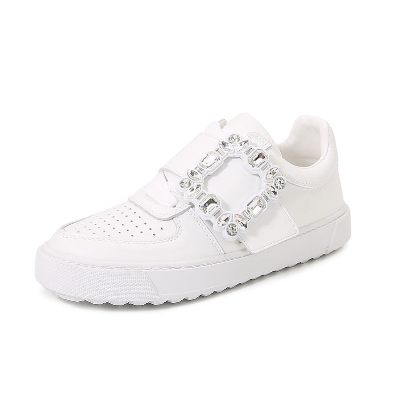 Women's Drill Buckle Fashion White Genuine Board Sports Casual Shoes