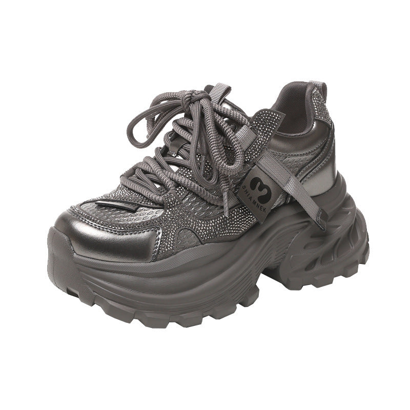 Women's Platform Height Increasing Insole Fashion Rhinestone Dad Casual Shoes