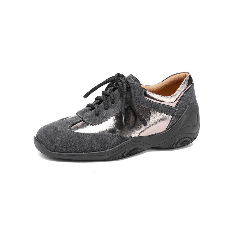 Women's Genuine Pumps Height Increasing Insole Small Retro Leather Shoes