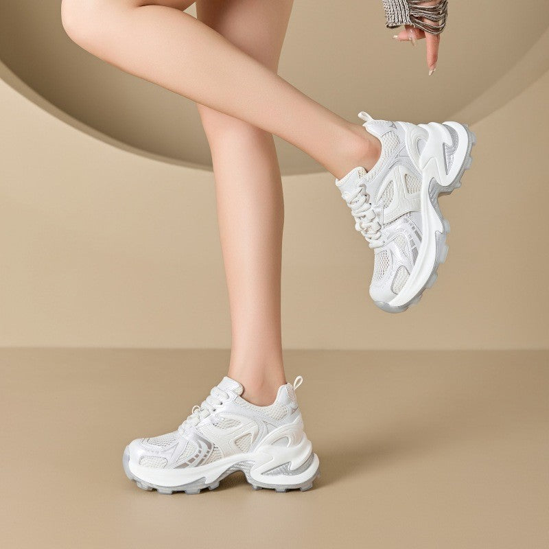 Women's Height Increasing Insole Small Breathable Clunky Spring Thick Bottom Women's Sports Shoes