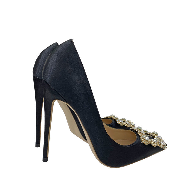 Women's Square Buckle High Pointed Stiletto Low-cut Pumps Red Women's Fashion Shoes