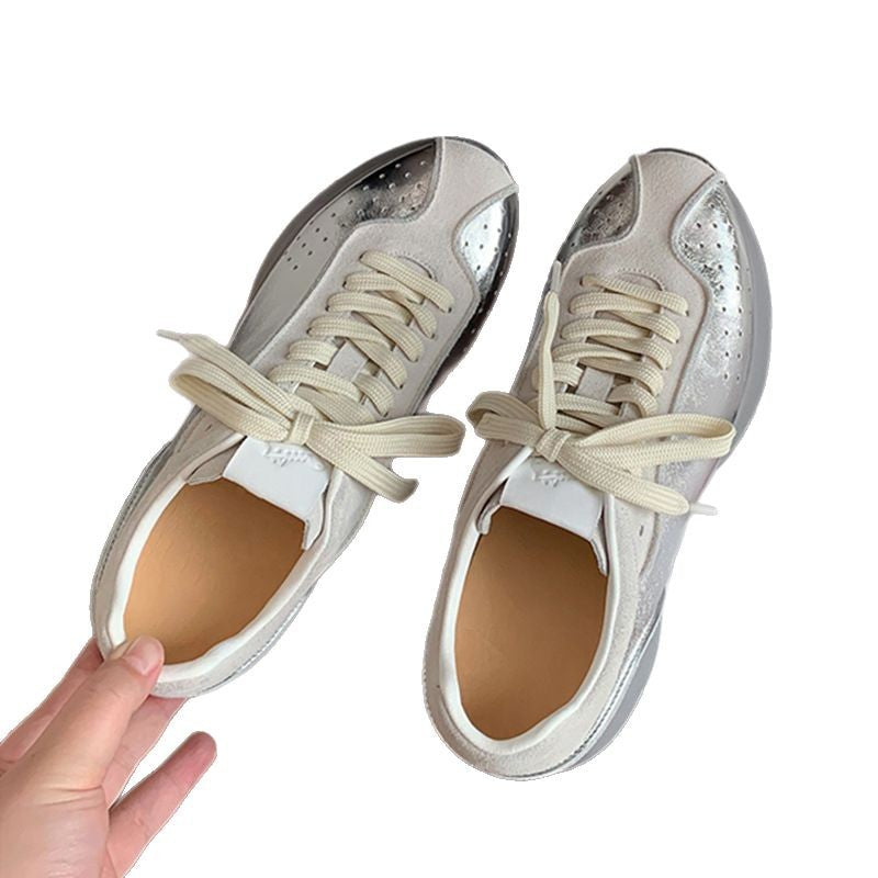 Women's Classic Style Platform Inner Height Increasing German Training White Sports Casual Shoes