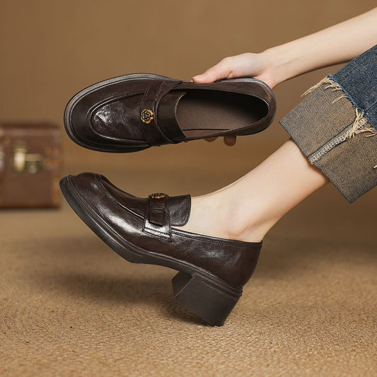Women's Spring Round Toe Slip-on Chunky High Women's Fashion Shoes