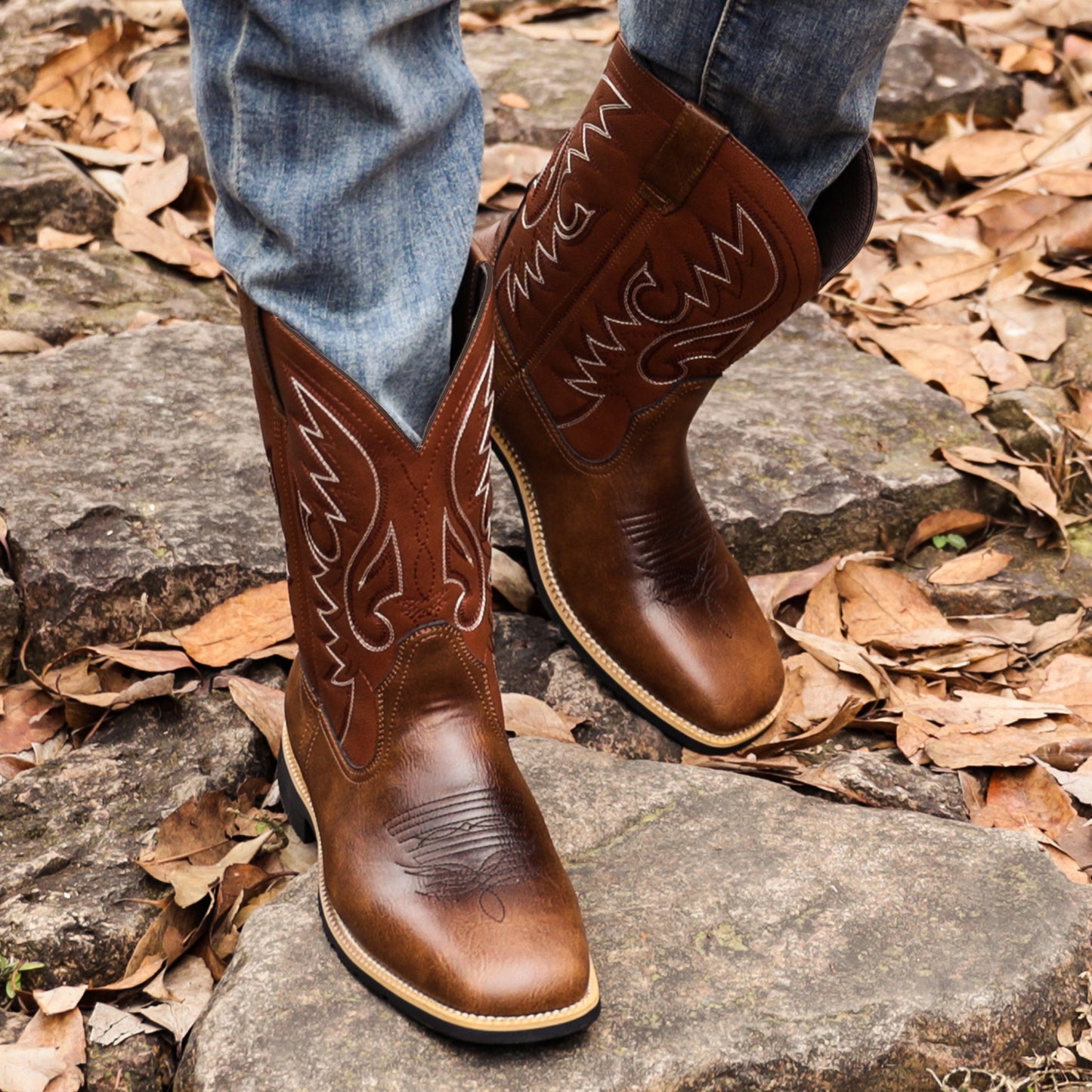 Sleeve Large Wide Head Western Cowboy Men's Leather Boots