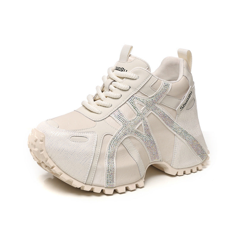Women's Bottom Height Increasing Insole Fashion Rhinestone Dad Casual Shoes