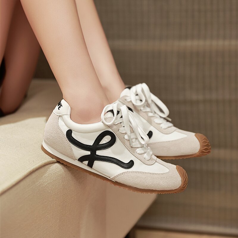 Women's Retro German Training Spring Head Tilt Lace Up White Women's Sports Shoes
