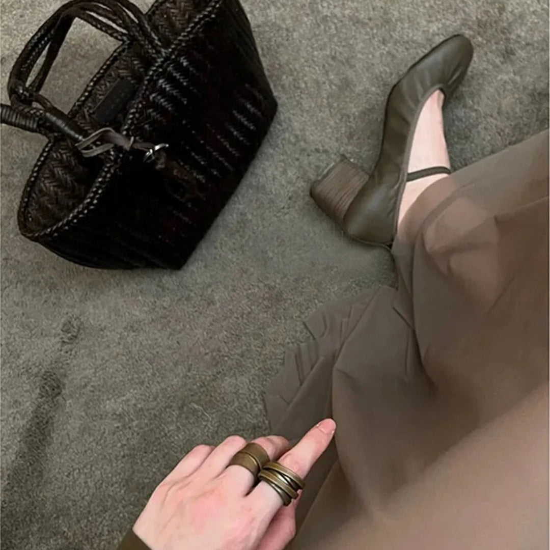 Chunky Ballet Soft Square Toe With Shallow Mouth Heels