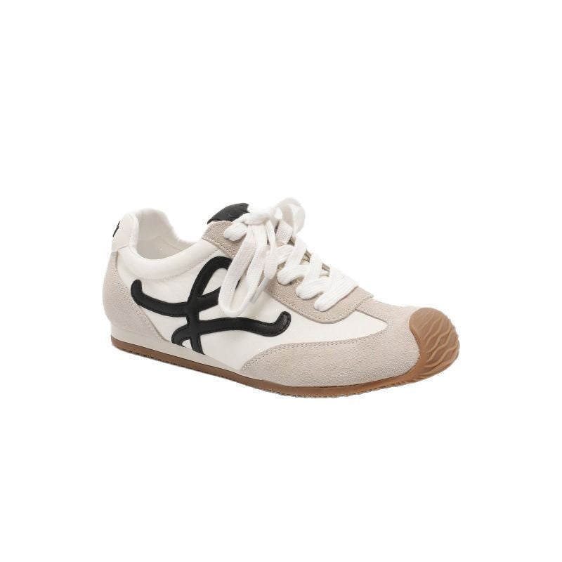 Women's Retro German Training Spring Head Tilt Lace Up White Women's Sports Shoes