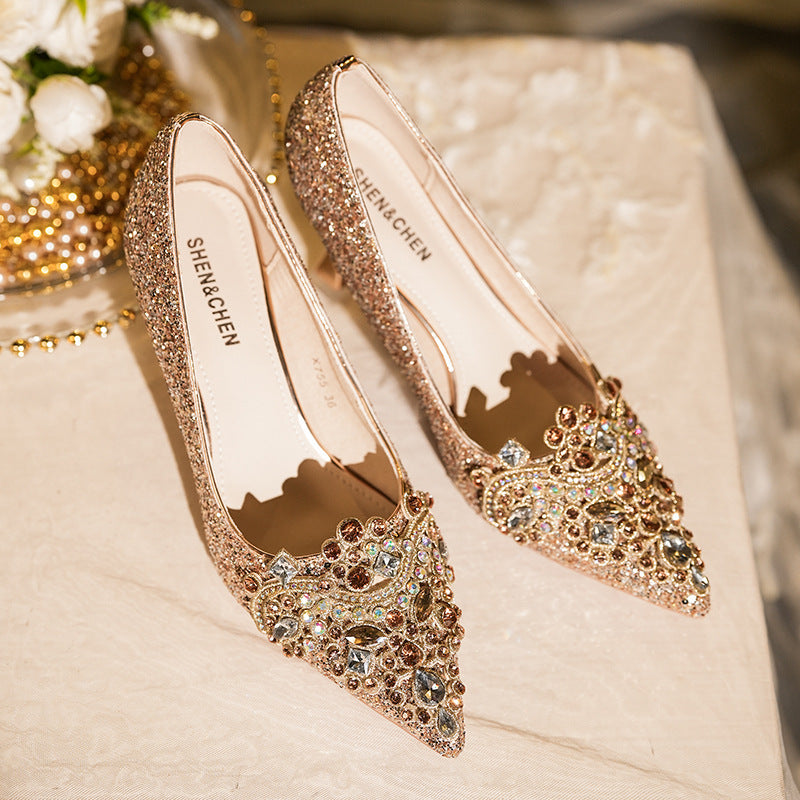 Rhinestone High Wedding High-grade Bridesmaid Not Tired Feet Bridal Heels