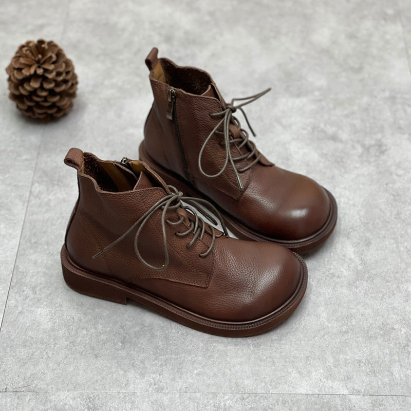 Women's Doll Head Artistic Retro Soft Bottom Side Zipper Women's Leather Boots