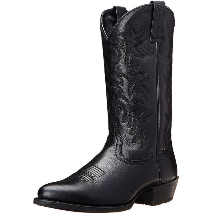 Men's Embroidered High Wooden Root Middle Love Western Cowboy Men's Leather Boots