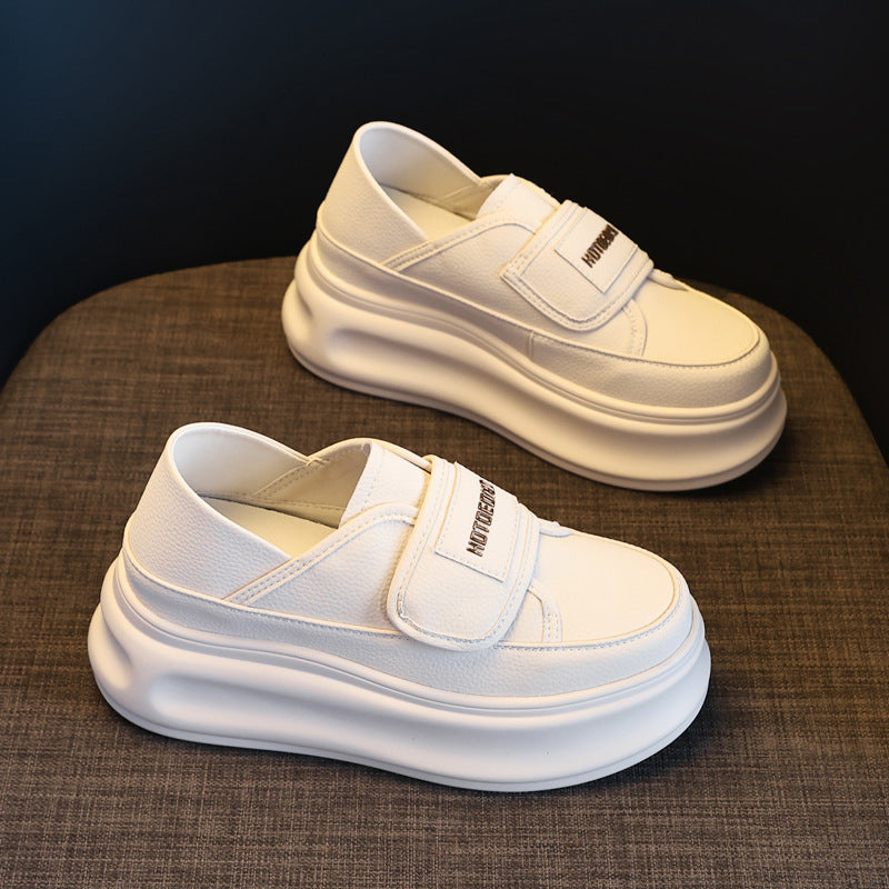 Women's Thick-soled Height Increasing Insole Fashionable Velcro White Sports Casual Shoes