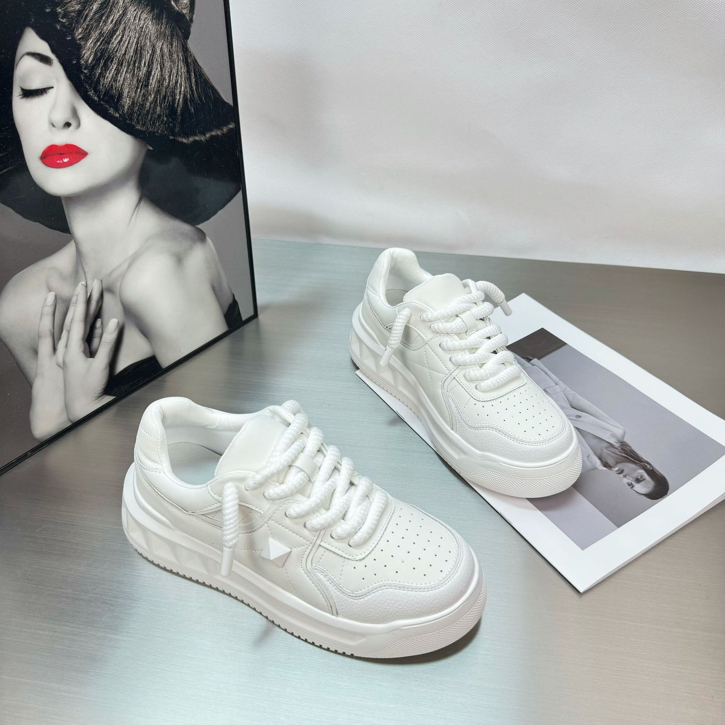 Genuine Yellow Rivet Platform Fashion White Sports Casual Shoes