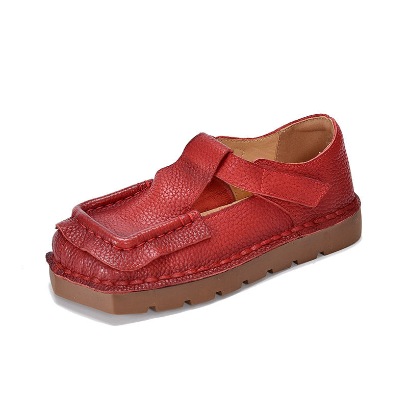 Women's First Layer Of Cowhide Soft Bottom Surface Square Toe Flat Women's Shoes