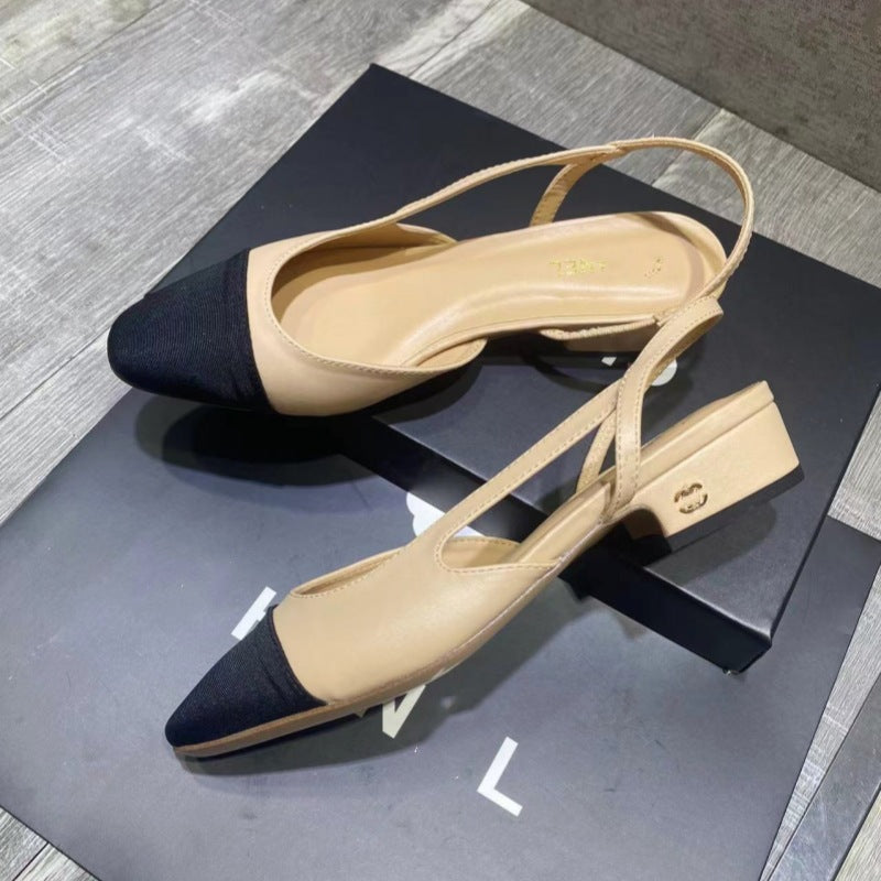 Women's Chunky Pumps Back Strap Square Toe Mid Empty Women's Fashion Shoes