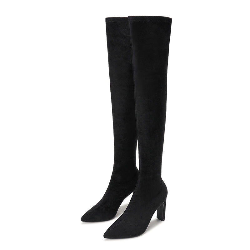 Women's Color Chunky Pointed Skinny Over The Heels
