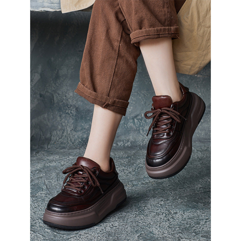 Women's Autumn Cowhide British Handmade Platform Board Men's Shoes