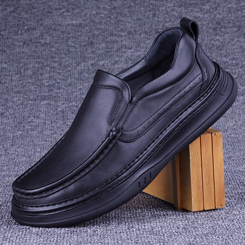 Men's First Layer Cowhide Solid Platform Loose Stitching Men's Casual Leather Shoes