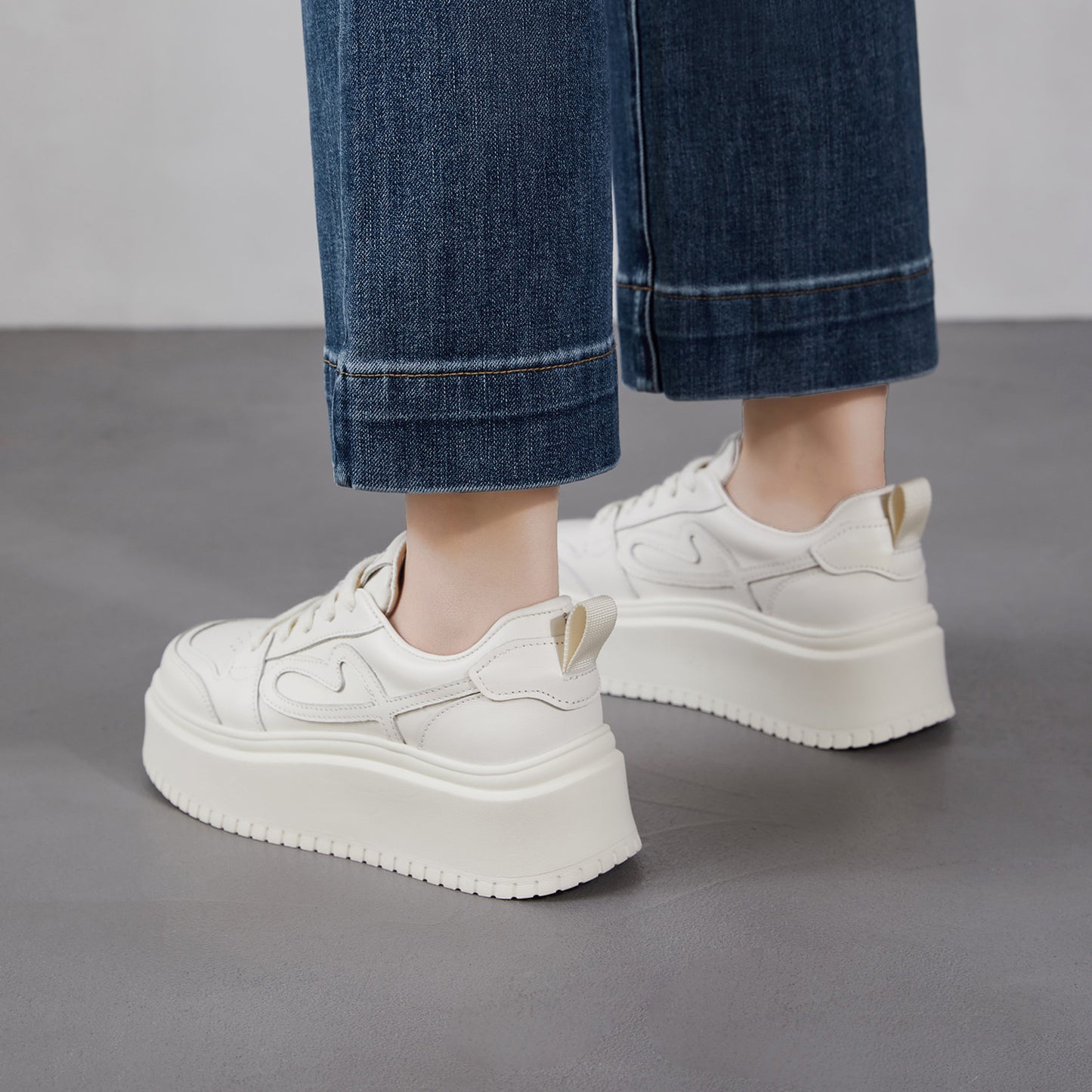 Women's Genuine Platform White Heightened Korean Style Lace Women's Casual Shoes