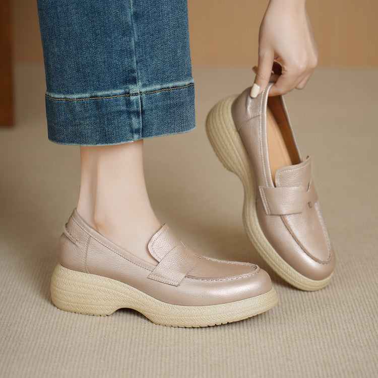 Women's Thick Bottom Round Head Slip-on Platform Spring British Versatile Women's Fashion Shoes