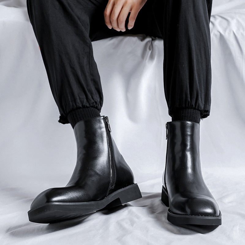 Men's Korean Style Square Toe British Chelsea Men's Martin Boots