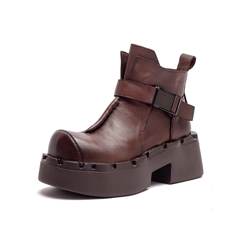 Women's Shu Big Toe Thick Bottom Buckle British Style Fashion Solid Women's Shoes