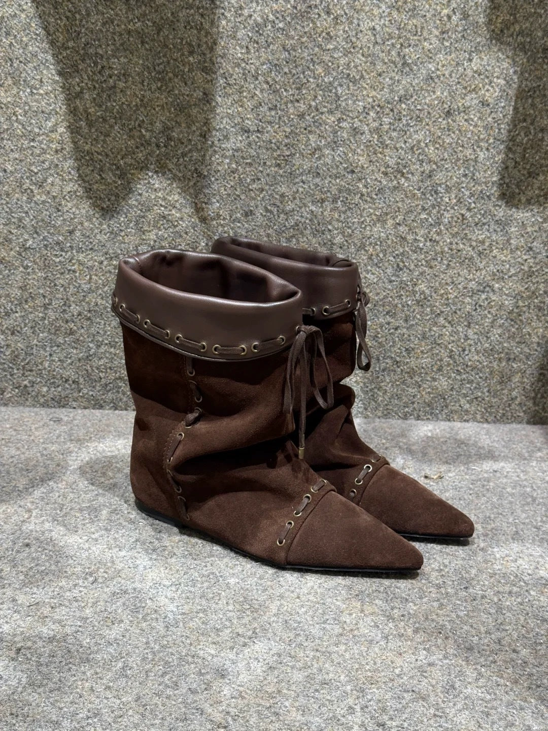 Sheepskin Version Korean Style Niche Suede Pointed Inner Height Increasing Women's Leather Boots