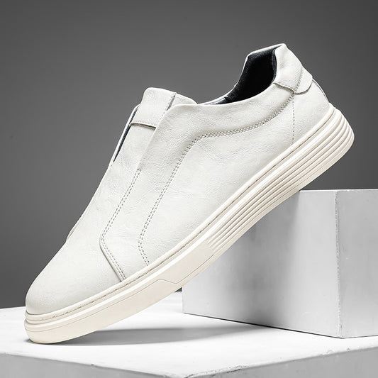 Men's Outdoor Slip-on Elastic Band British Fashion Men's Casual Leather Shoes