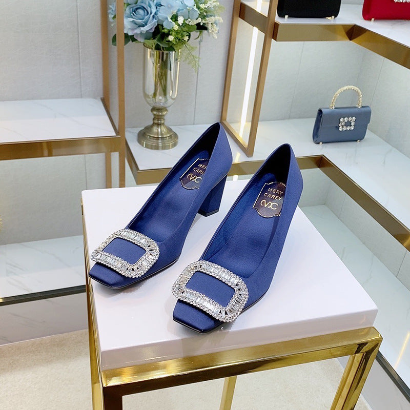 Women's Buckle Satin High Shallow Mouth Temperament Women's Fashion Shoes