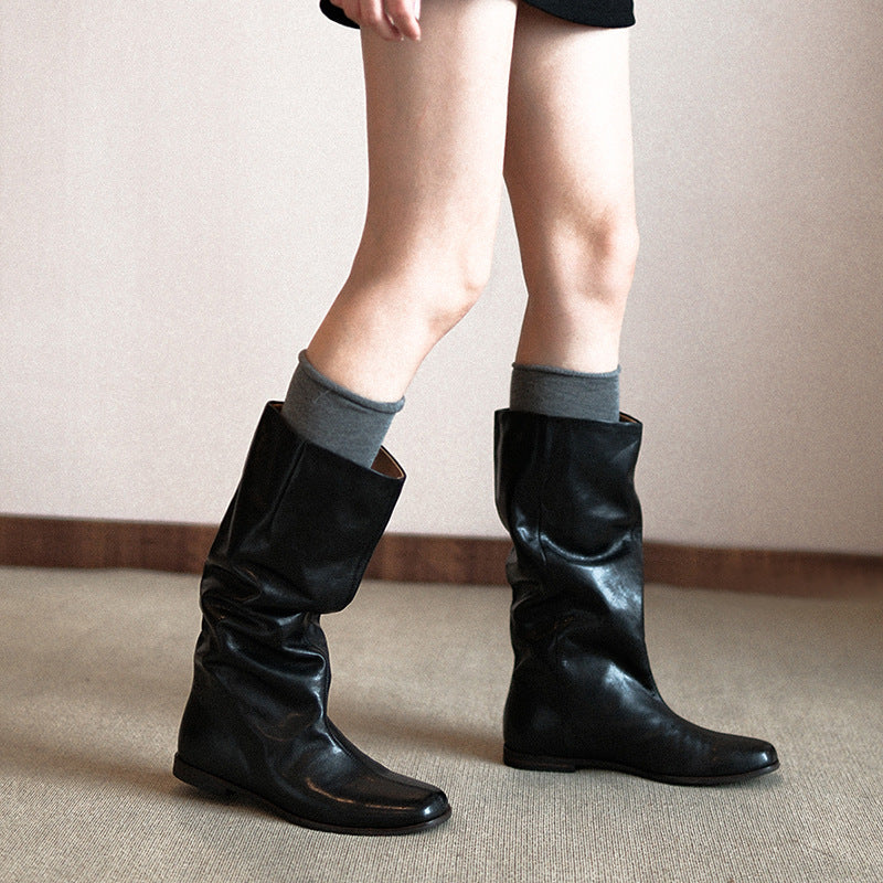 Women's Sheepskin Version Slimming Tall Knight Inner Below The Knee Fashionable Women's Leather Boots
