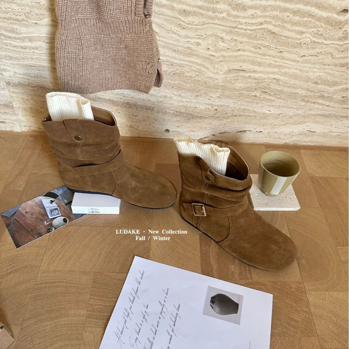 Women's Style Two-way Thin Low-cut Fashion Slip-on Women's Leather Boots