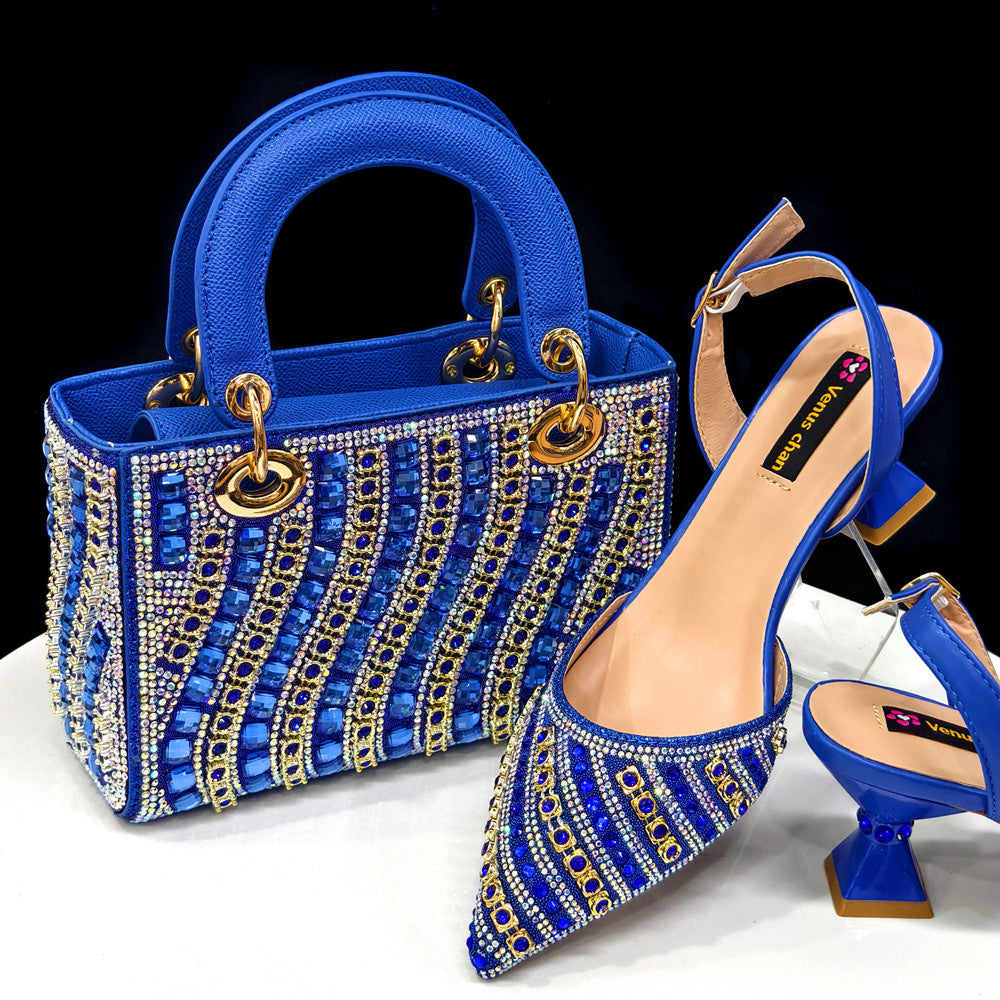 Women's Set Combination Pointed Toe With Square Handbag Wavy Full Men's Shoes